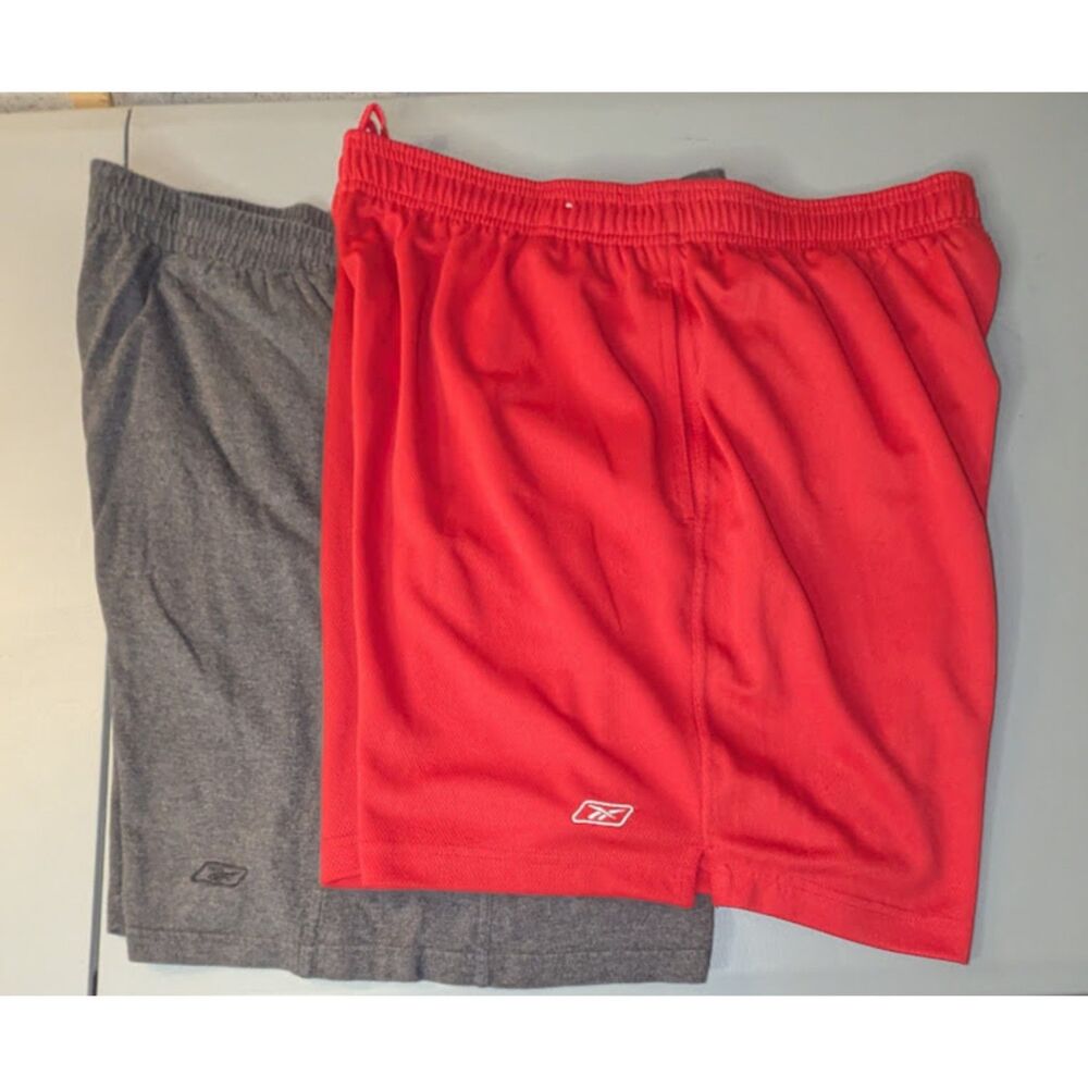 Reebok Mens 2XL Elastic & Draw Athletic Shorts Lot 2 Red Gray Gym Workout Casual